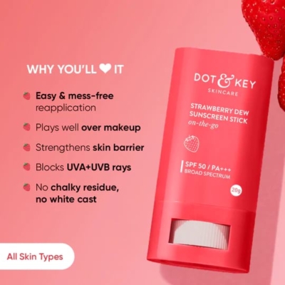 Dot Key Strawberry Dew Sunscreen Stick SPF 50 20 G