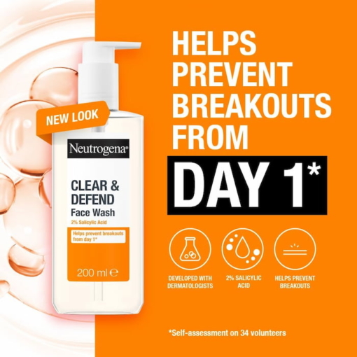 Neutrogena Clear And Defend 2% Salicylic Acid Face Wash, 200 ml - Image 3