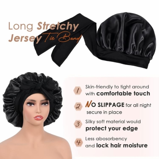 The Alams No Slip Satin Hair Bonnet Large Black 4