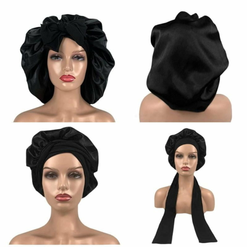 The Alams No-Slip Satin Hair Bonnet, Large Black