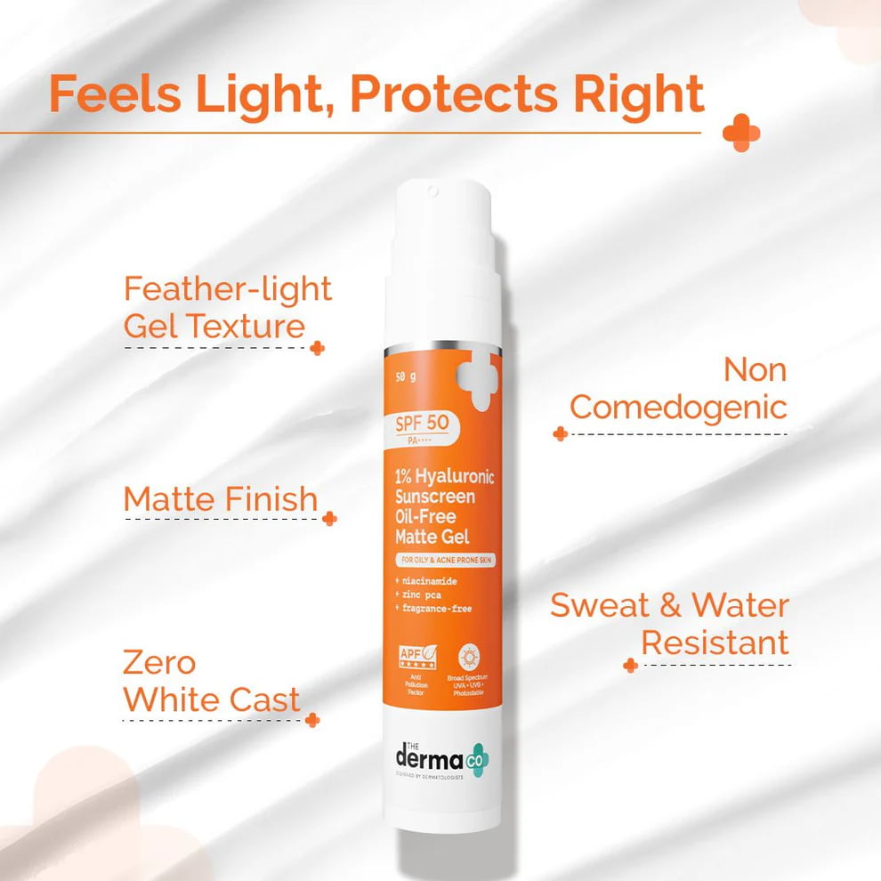 The Derma Co. 1% Hyaluronic Sunscreen Oil Free Matte Gel SPF 50 PA++++, 50 g 2 The Derma Co. 1% Hyaluronic Sunscreen Oil Free Matte Gel SPF 50 PA++++, 50 g - Image 2