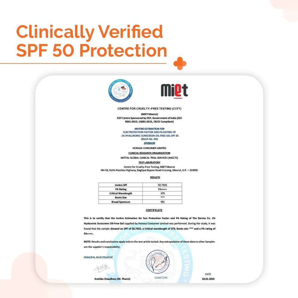 The Derma Co. 1% Hyaluronic Sunscreen Oil Free Matte Gel SPF 50 PA++++, 50 g 6 The Derma Co. 1% Hyaluronic Sunscreen Oil Free Matte Gel SPF 50 PA++++, 50 g - Image 6