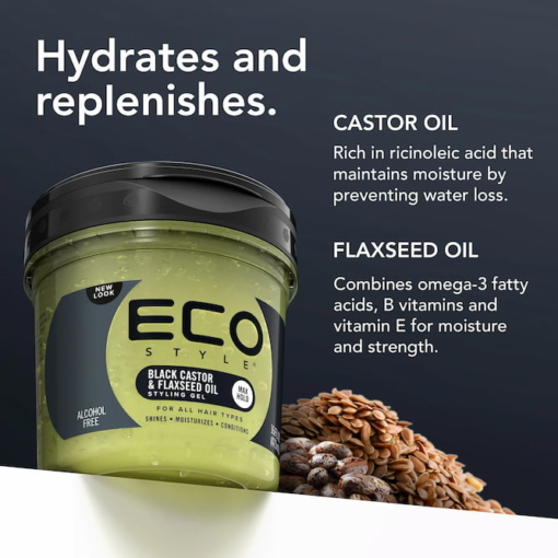 Eco Style Black Castor And Flaxseed Oil Styling Hair Gel, 473 ml - Image 2