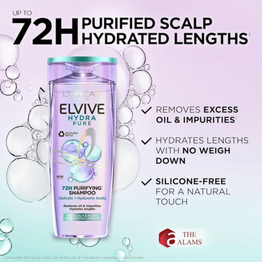 Loreal Hydra Pure 72H Purifying Shampoo For Greasy Scalp, 400 ml - Image 2